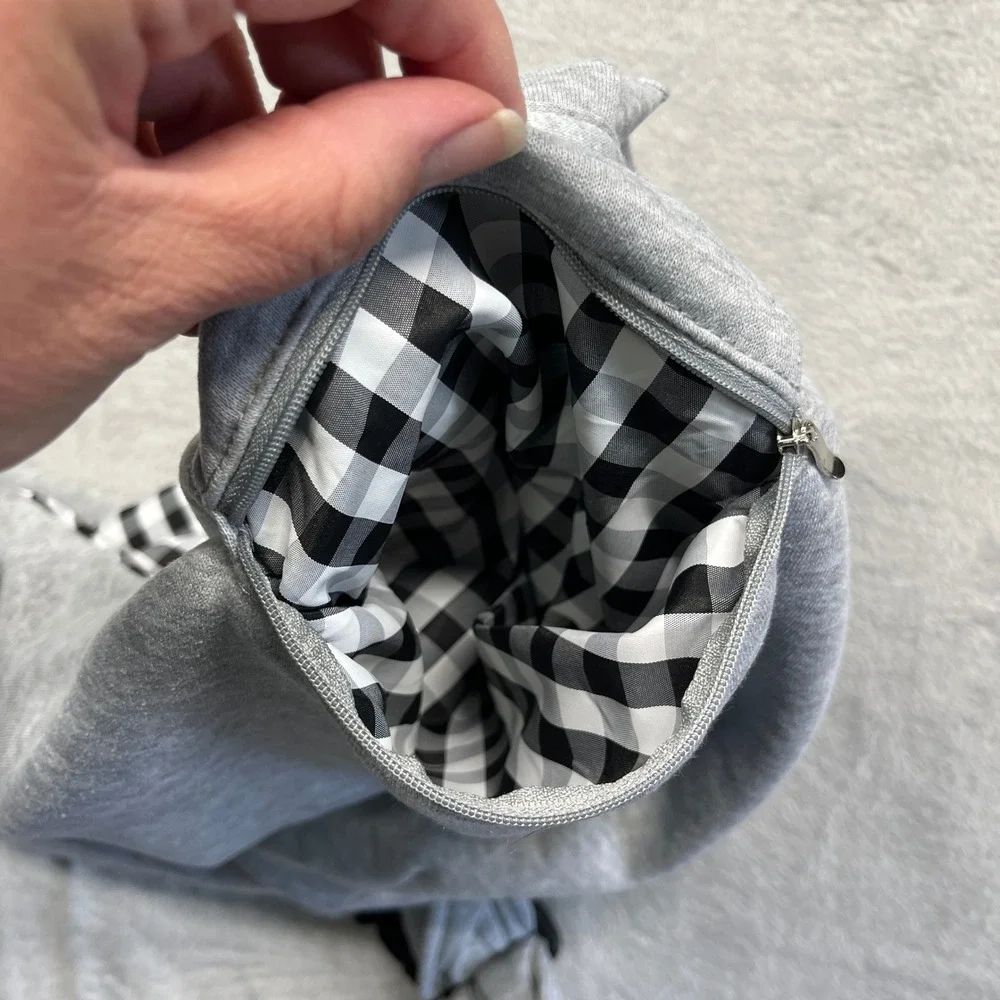 Tomkas Pet Sling Carrier Small Dog Cat Grey Gingham Adjustable Strap Pocket